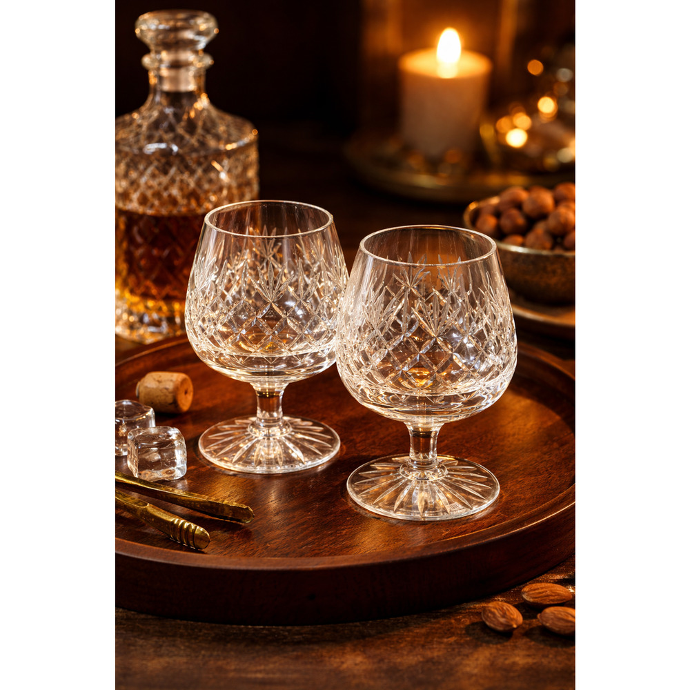 Pair Thomas Webb England Cut Crystal Brandy Snifter Goblets Signed Vintage Ballo - Picture 2 of 6